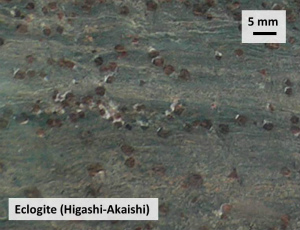 Eclogite from Higashi-Akaishi, Ehime, Japan. Large crystals are garnet.